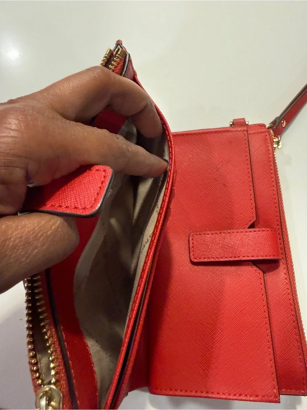 Michael Kors Red Saffiano Leather Wristlet Clutch with Gold Logo